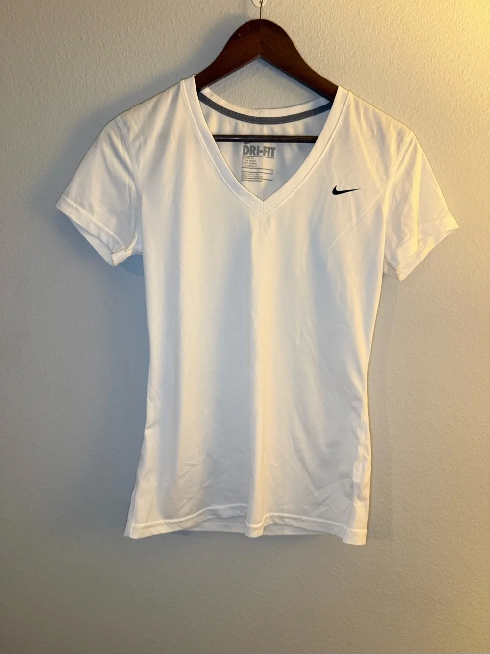 Nike White Dri-FIT V-Neck Short Sleeve Tee